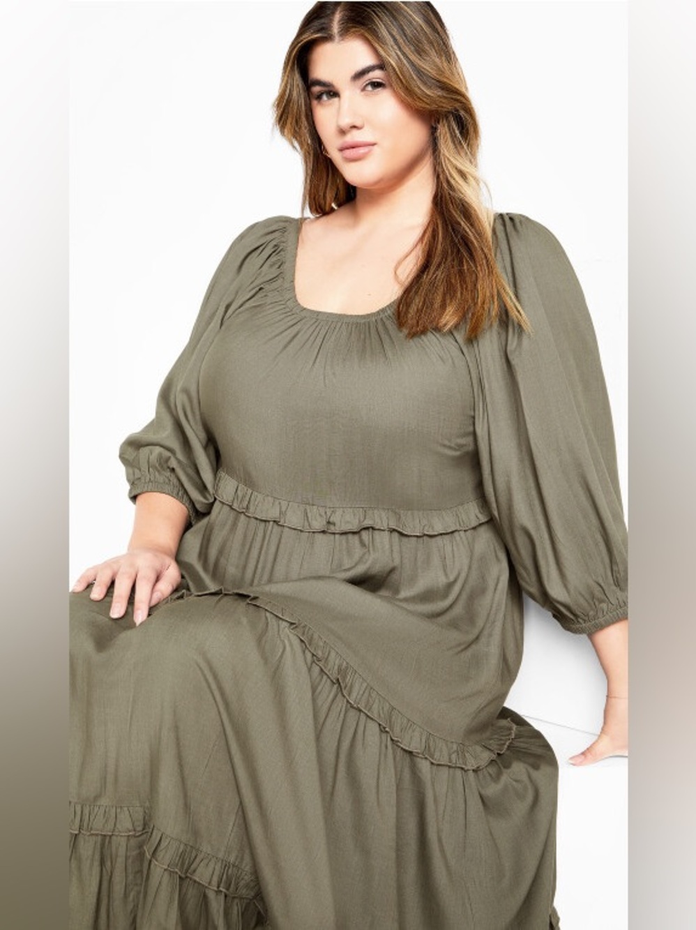 City Chic heather Olive Tiered Midi Dress  18W NWT - Picture 4 of 11
